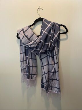 Grid Plaid Fringe Scarf - Lavender and Gray 26X66